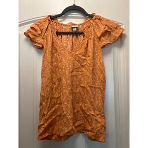 A New Day‎ Women’s Short Flutter Sleeve V-Neck Floral Pullover Top Size L Orange